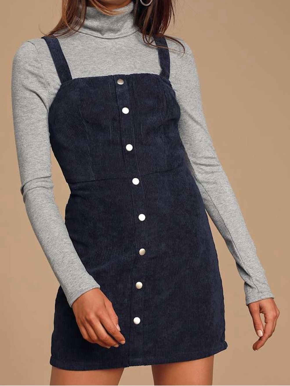 Lulus Womens XS Button Front Corduroy Mini Dress Sweet Contentment Blue Short